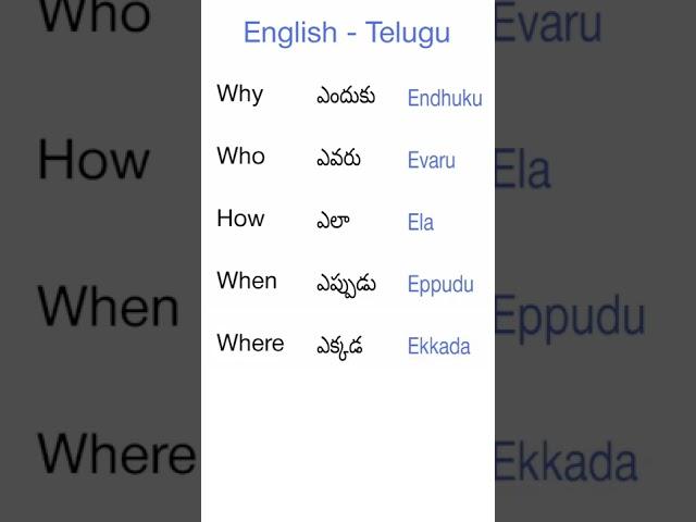 Telugu - English Common Words | Easy Langauge | Learn English Telugu