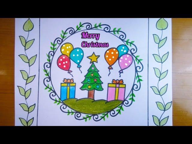 Merry Christmas Drawing / Christmas Drawing / Christmas Tree Drawing /  Christmas Drawing In Circle