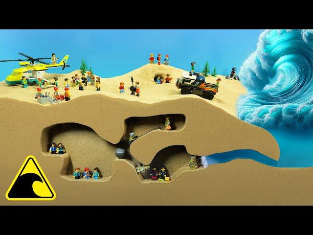 Trapped in a Flooded Cave - LEGO Flood Disaster - Tsunami Dam Breach Experiment