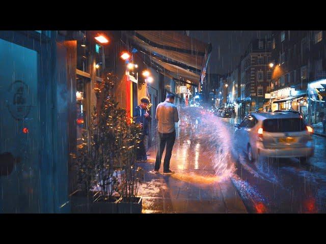 A Rainy Central London Night Walk - West End City Lights, Piccadilly to Waterloo