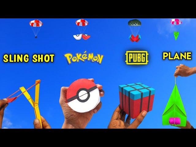 How to make parachute launcher | 5 New ideas | making parachute with launcher | simple paper toys