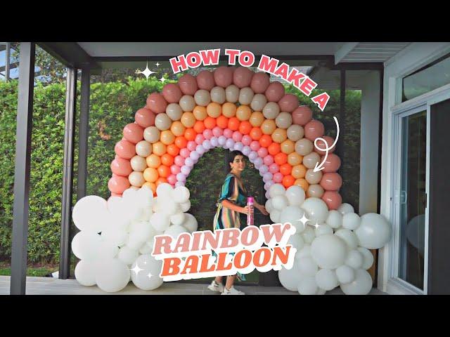 How to do a rainbow balloon arch. Easy balloon rainbow tutorial. DIY balloon rainbow backdrop!