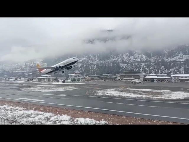 Drukair Airbus 320 Neo takeoff from Paro Airport