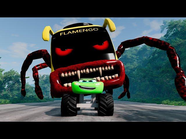 Epic escape from Lightning McQueen Spider Eater, Bus Eater,  Mack Robot Eater |BeamNG.Drive