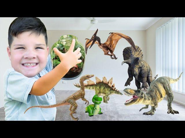 TiNY DiNOSAURS in MY HOUSE! CALEB and Dad Build a TINY house for DINOS!