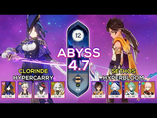 C0 Clorinde Hypercarry & C0 Sethos Hyperbloom - Spiral Abyss 4.7 - Genshin Impact