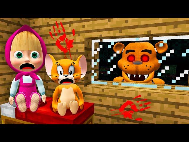 WHATS this SCARY FREDDY Bear DOING outside MASHA and JERRY window in Minecraft !? GAMEPLAY Movie