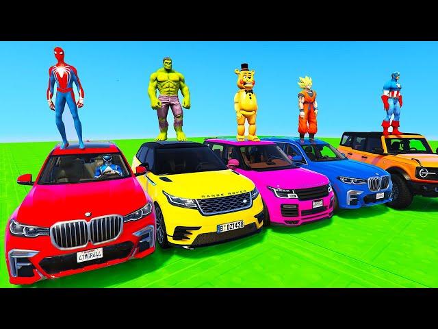 SPIDERMAN CARS Racing Mega MULTI Ramp Challenge ! SUPERHEROES HULK Vs GOKU Epic Stunt Race - GTA 5