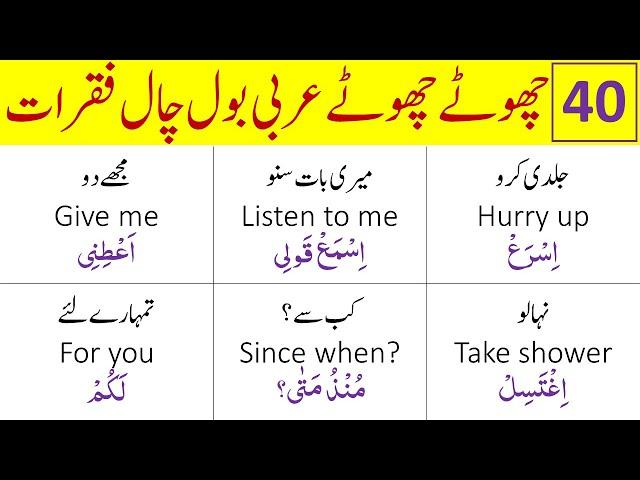 40 Short Sentences you Use in your daily life | Arabic Learning | Learn Arabic | عربی اردو جملے