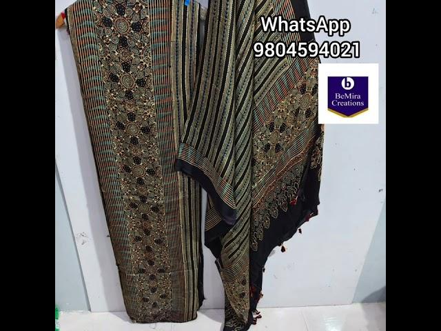 #Modal #Silk #Ajrakh Top and Dupatta Handblock Printed Natural Dyed 9804594021 #ajrak #suits #bemira