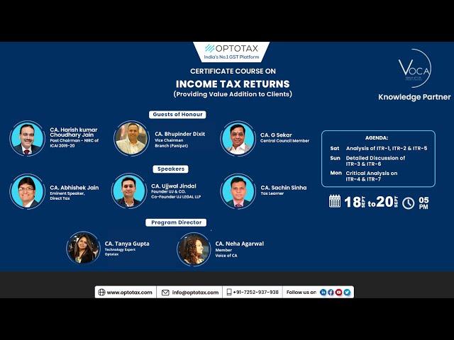 [Webinar Series] Certificate Course on Income Tax Returns (Providing Value Addition to Clients) S-2