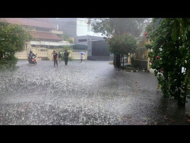 Heavy Rain and Flood in Municipality Village || 99% Rain Very refreshing and soothing