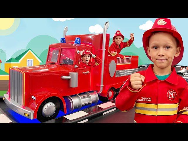 Children playing firefighters on the playground.