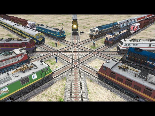 11 Trains Crossing Each other at Diamond Crossing - BeamNG.Drive