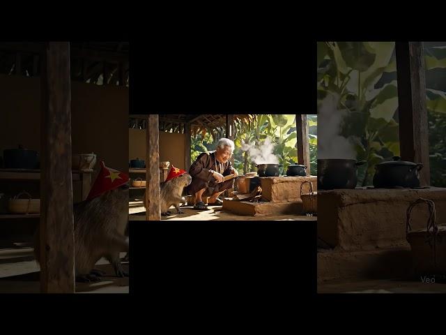 Lão Và Capy | Capybara phụ ông lão nấu cơm trưa... #veo3 #viral #funny