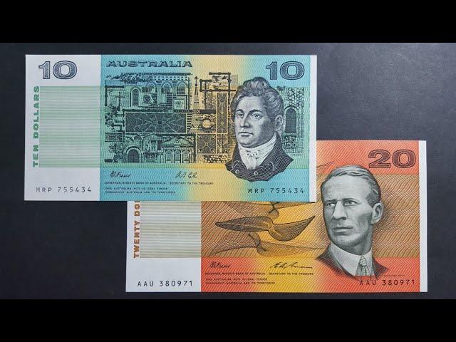 Australian paper $10 and $20 banknotes