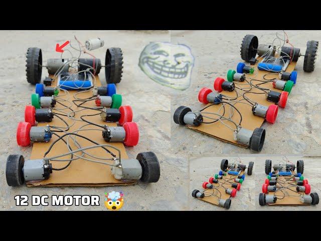 How to make | 12 Wheelers Motor Car | Using 12 DC Motor |  Powerful High speed Car