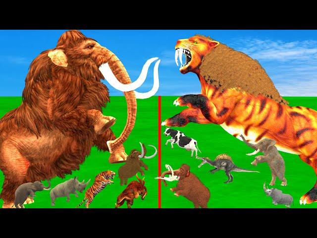 ARBS Prehistoric Mammals vs ARK Prehistoric Animals Tiger vs vs Woolly Mammoth Animal Epic Battle