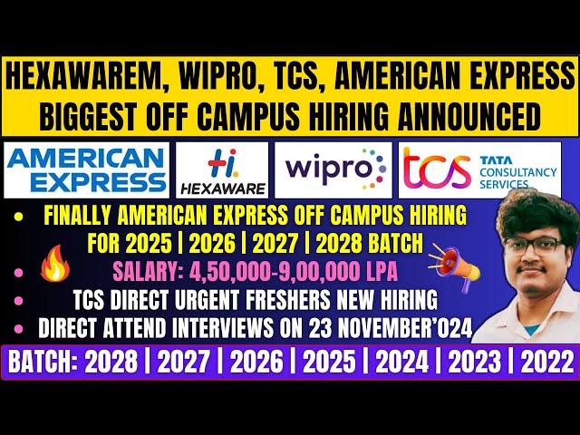 TCS Direct Interview Hiring on 23 Nov | Wipro, Hexaware, Amex Biggest Hiring | 2028-2025, 2024-2022