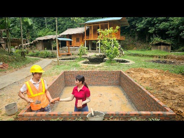 Beautiful girl build a pond with red bricks with the help of a young man - Phùng Thị Chài