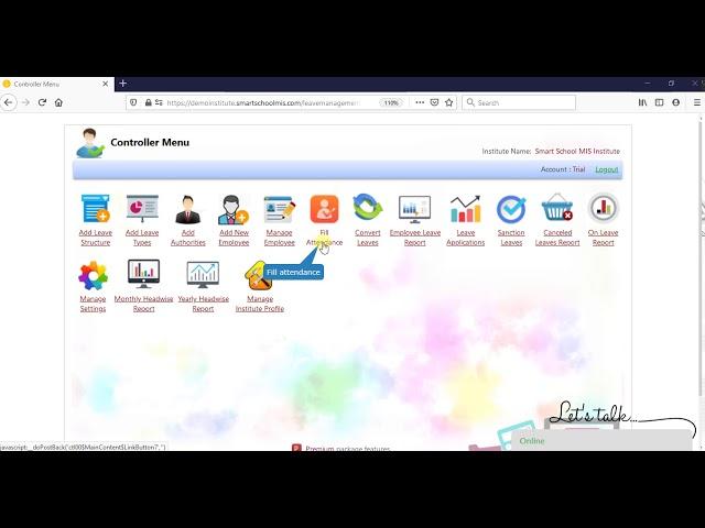 How to fill attendance in leave management system using Smart School MIS