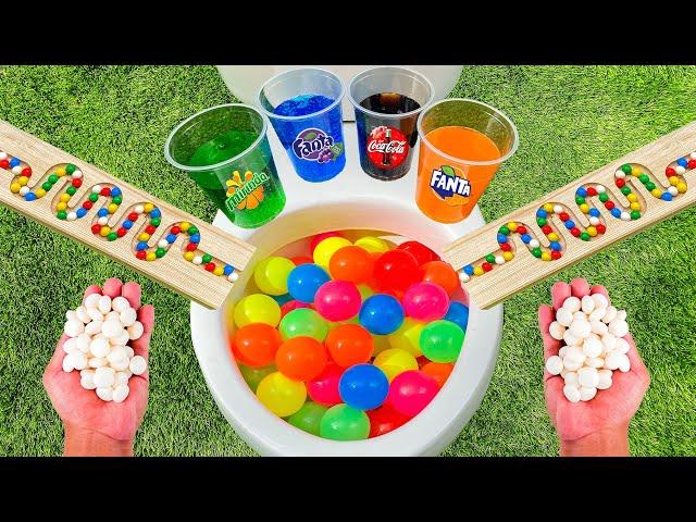 Marble Run Race ASMR - Colorful Balls VS Coca Cola, Fanta, Mirinda and Mentos in the toilet