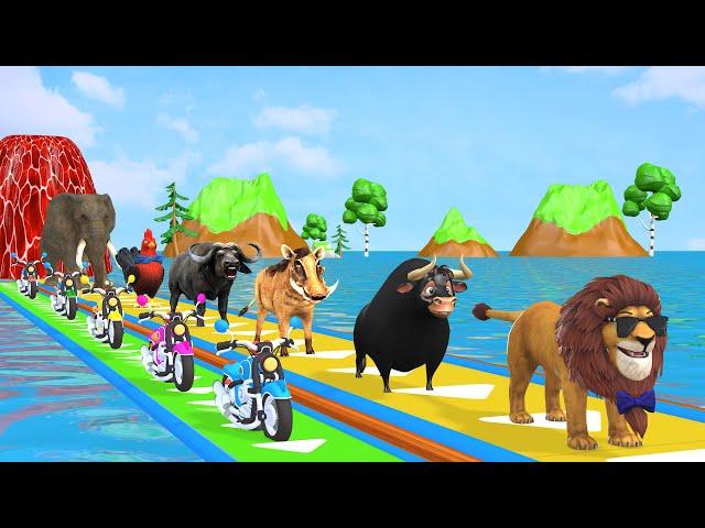 Paint & Animals Cow,Gorilla,Elephant,Lion,Tiger,Dinosaur, Fountain Crossing Transformation Cartoon