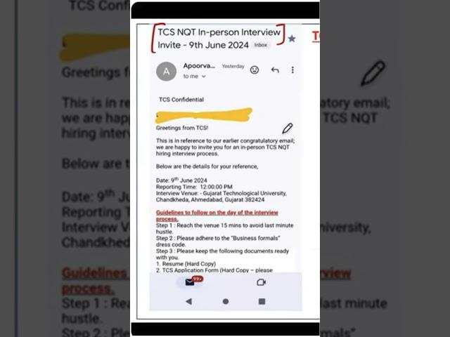 TCS Interview Mail | 9 june | tcs nqt mail