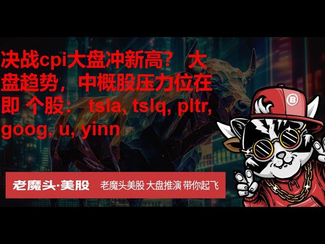 5月14日周二美股---决战cpi大盘冲新高？ 大盘趋势，中概股压力位在即 个股： tsla, tslq, pltr, goog, u, yinn