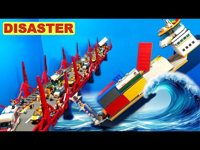 LEGO TSUNAMI - Cargo SHIP Hits BRIDGE - Disaster Movie 4K 60 Fps - ep 89