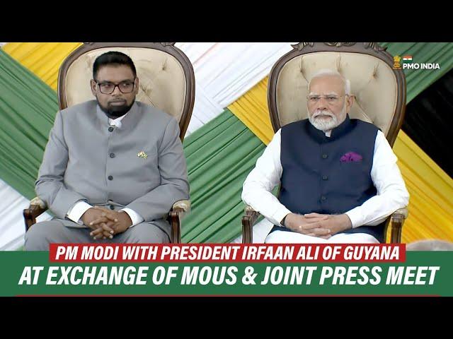 PM Modi at Exchange of MoUs & joint press meet with President Irfaan Ali of Guyana