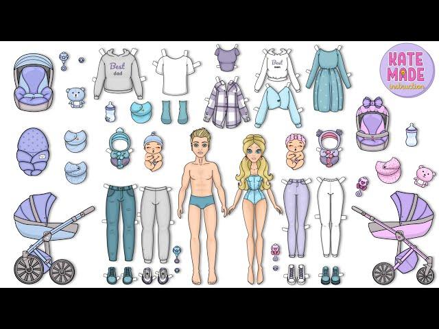 Winter wardrobe for paper dolls family | Tutorial