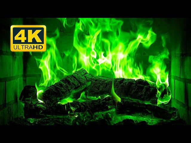  Halloween Fireplace 4K (12 HOURS). Green Fireplace with Crackling Fire Sounds. Hypnotic Fire