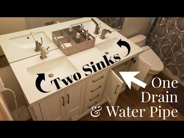 Install Double Bowl Sink Vanity w/ Only One Wall Water Pipe Connection & Drain Pipe Using PVC