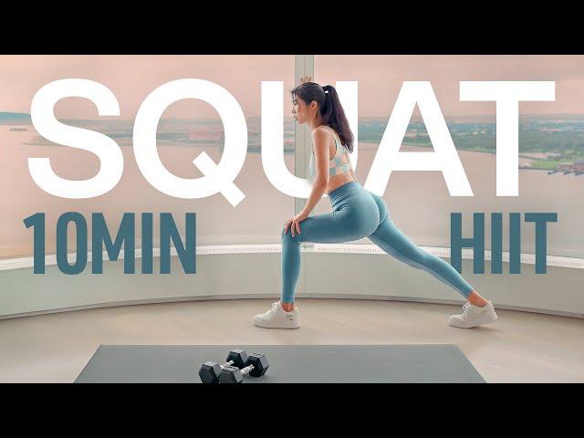 10 Min Squat HIIT - 10 Variations - Mid Level