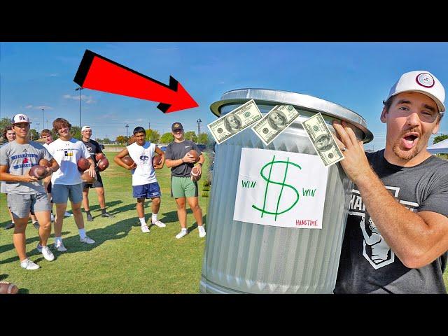 Punt Football In Trash Can, Win $100! First Hangtime Punting Camp