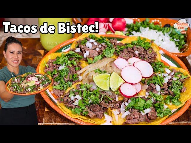 Cena para el Dia del "GRITO" TACOS de BISTEC Estilo CALLEJEROS | con Salsa Verde TAQUERA |