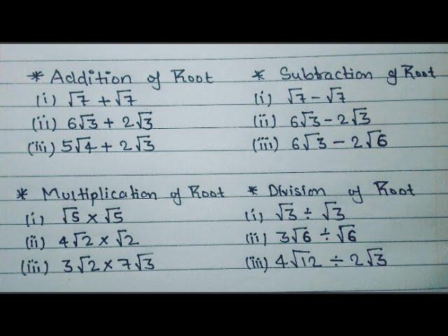 How to solve root | addition subtraction multiplication division of root | Root