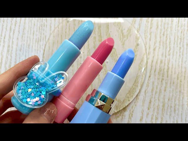 LIPSTICK SLIME! Mixing Blue & Pink Makeup into Clear Slime! ASMR