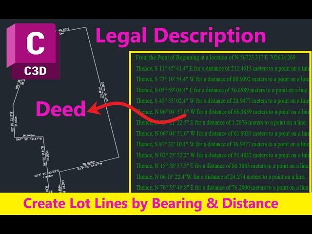 1.8 How to Draw Legal Description of Property in Civil 3d | How to Create Deed using Line Tools