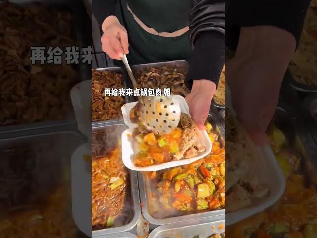 东北街边盒饭 十二元三荤三素六个菜一盒饭 你们感觉值不值 #路边摊美味