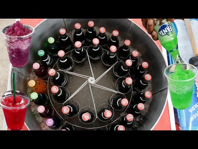 How to make slushy frozen Coca Cola Fanta whole machine process Thailand Coke Slush THAI STREET FOOD