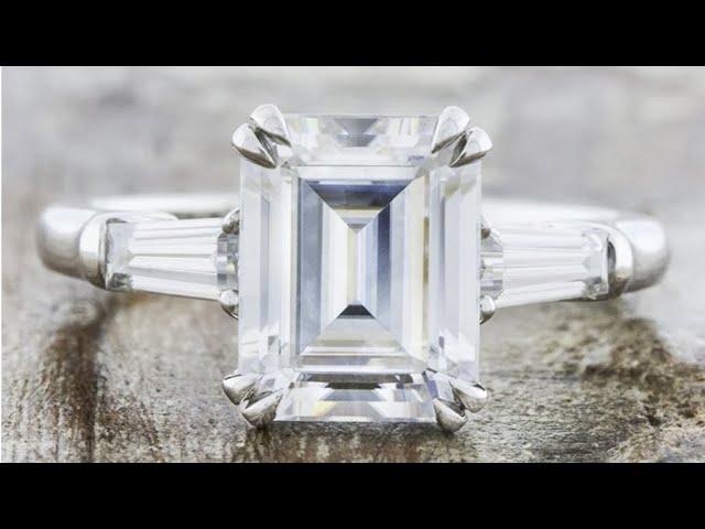 Lucille - Elegant Platinum Three Stone 1ct Emerald Diamond Engagement Ring