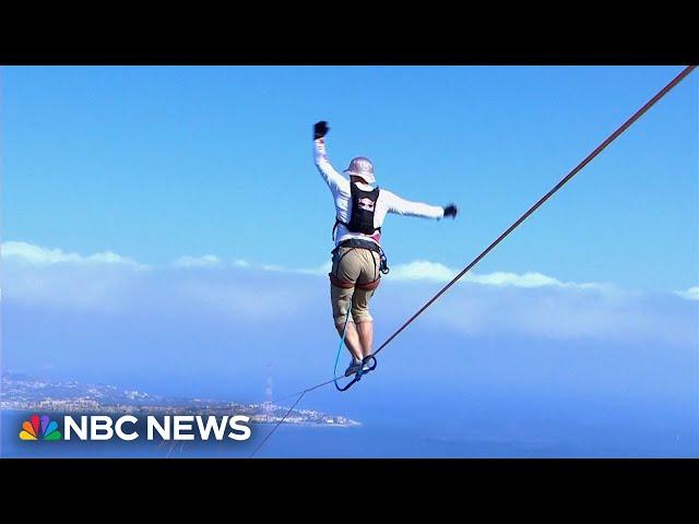 Watch: Man crosses from Italian mainland to Sicily on a slackline