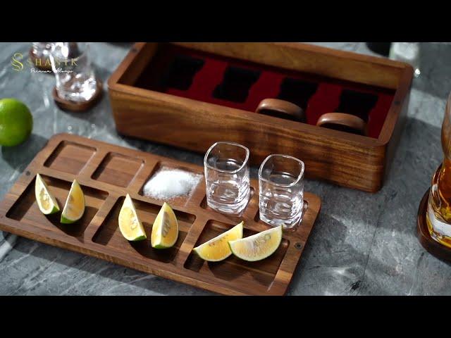 Tequila Shot Glass Set with Acacia Storage Box By Shanik