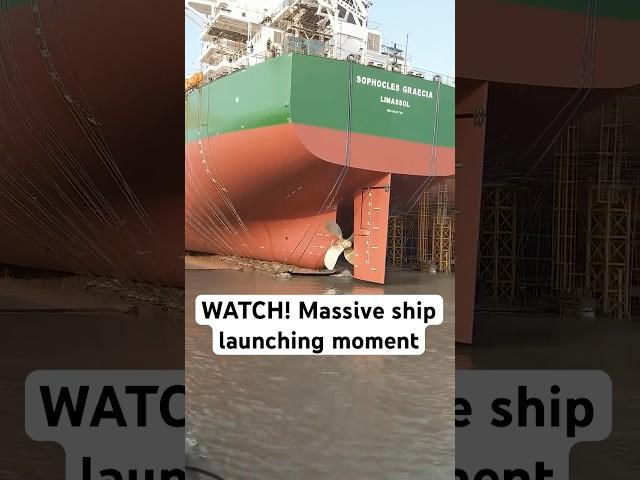 Sliding into the water| Big ship launching