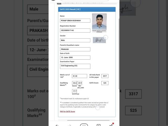 my gate score card #gate #gate2023 #shorts