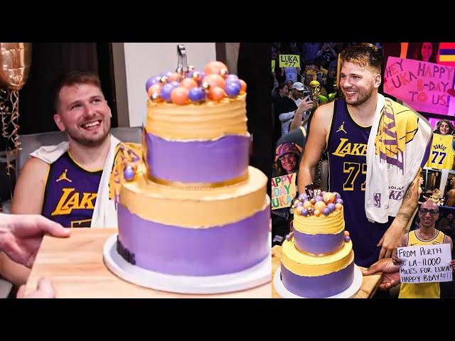 Luka Doncic's Reaction When Lakers Surprised Him with a Birthday Celebration after Beating Clippers