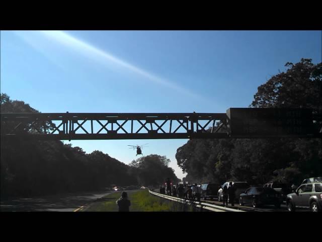 Medevac Lifeflight Helicopter Air Lift during a Highway Car Accident Rescue