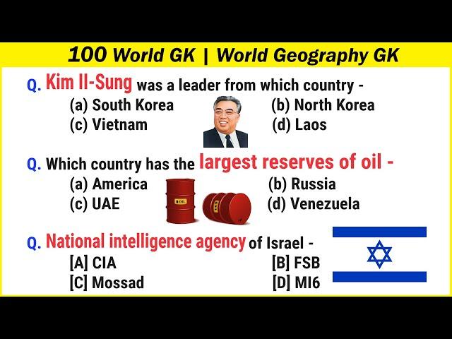 100 World GK | World Geography GK | Geography Quiz MCQ Questions and Answers General Knowledge